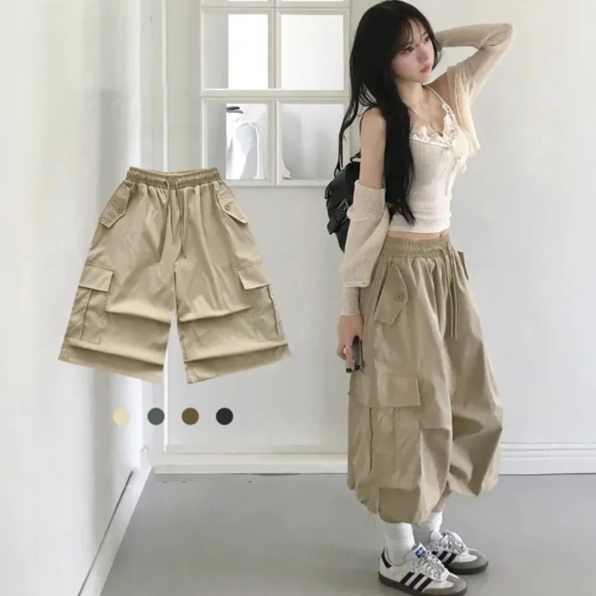 

Стильные свободные брюки в корейском стиле для девушек, повседневные, прямого кроя, с естественной талией, летние, модные, женские