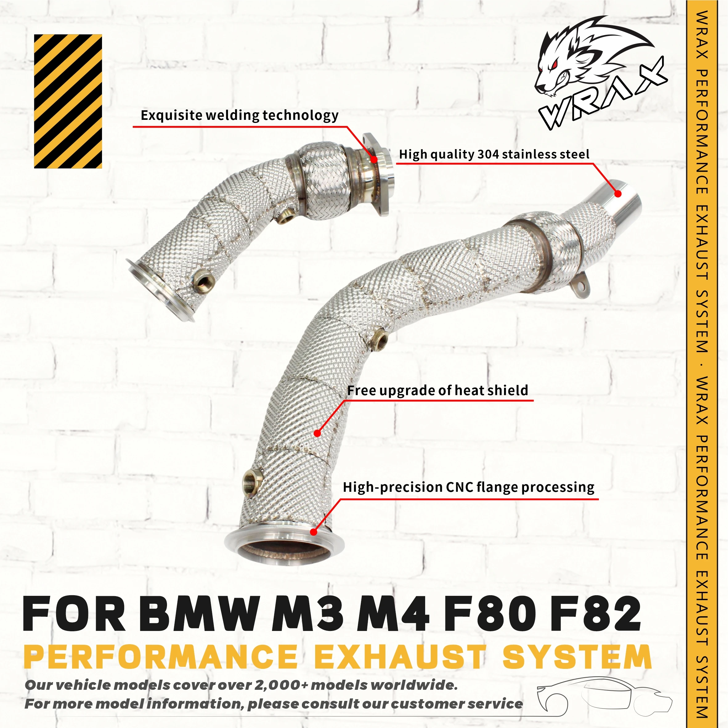 

WRAX downpipe exhaust stainless steel headers forBMW M3 M4 F80 F82 performance auto parts car accessories Direct Fit Replacement