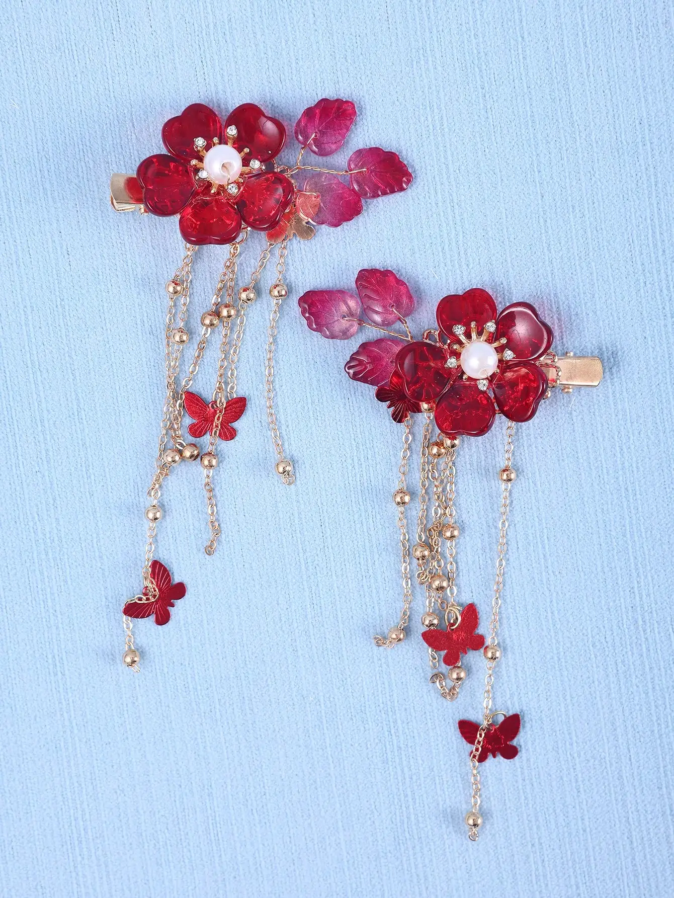 Horquillas de estilo chino con diseño de granada, borla y flores, estilo encantador y dulce, regalo perfecto para que las mujeres usen diariamente Elega