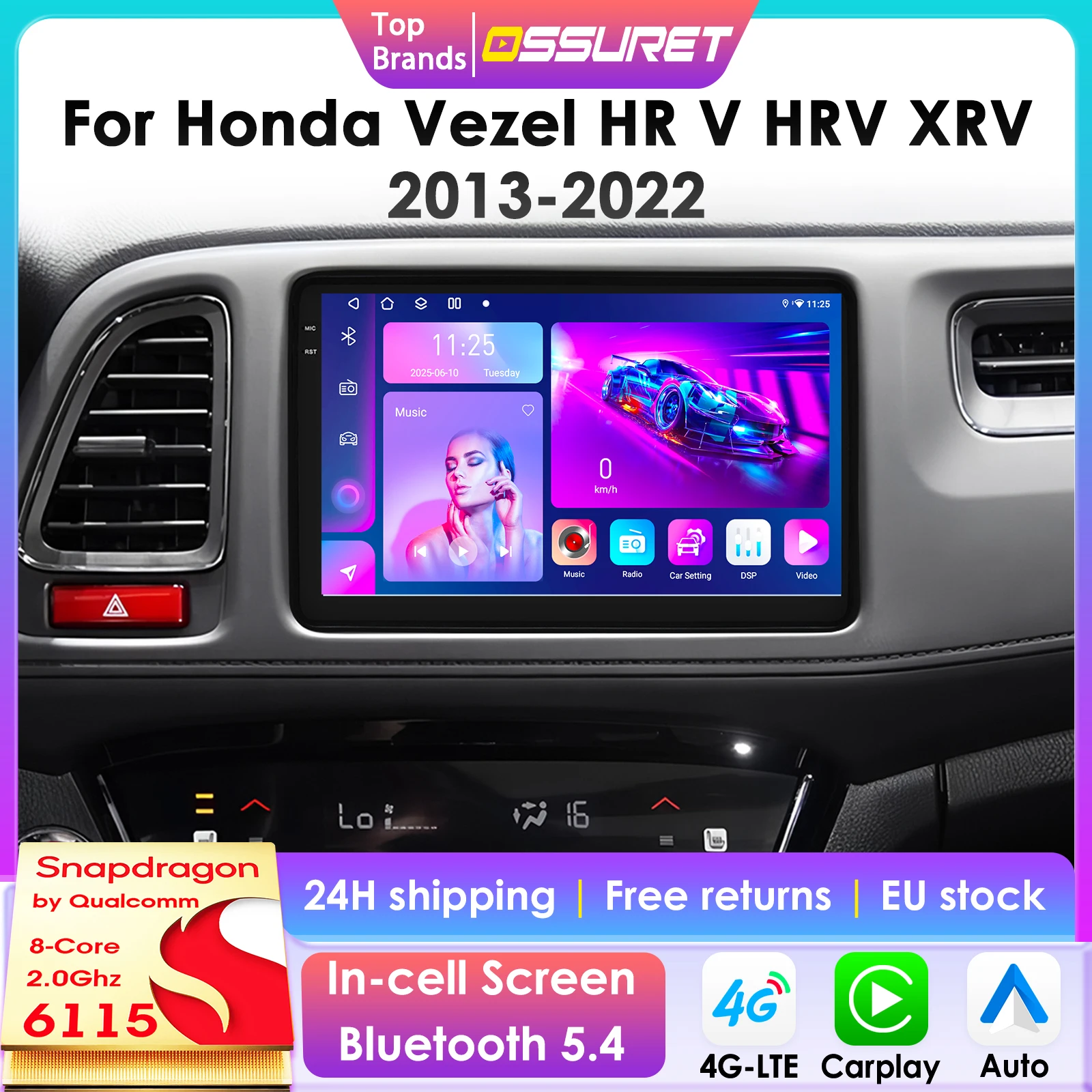 CarPlay Android Auto autoradio voor Honda Vezel HR-V HRV XRV 2013 - 2022 GPS Intelligent Systems Stereo Multimedia Autoradio 4G - afbeelding 2