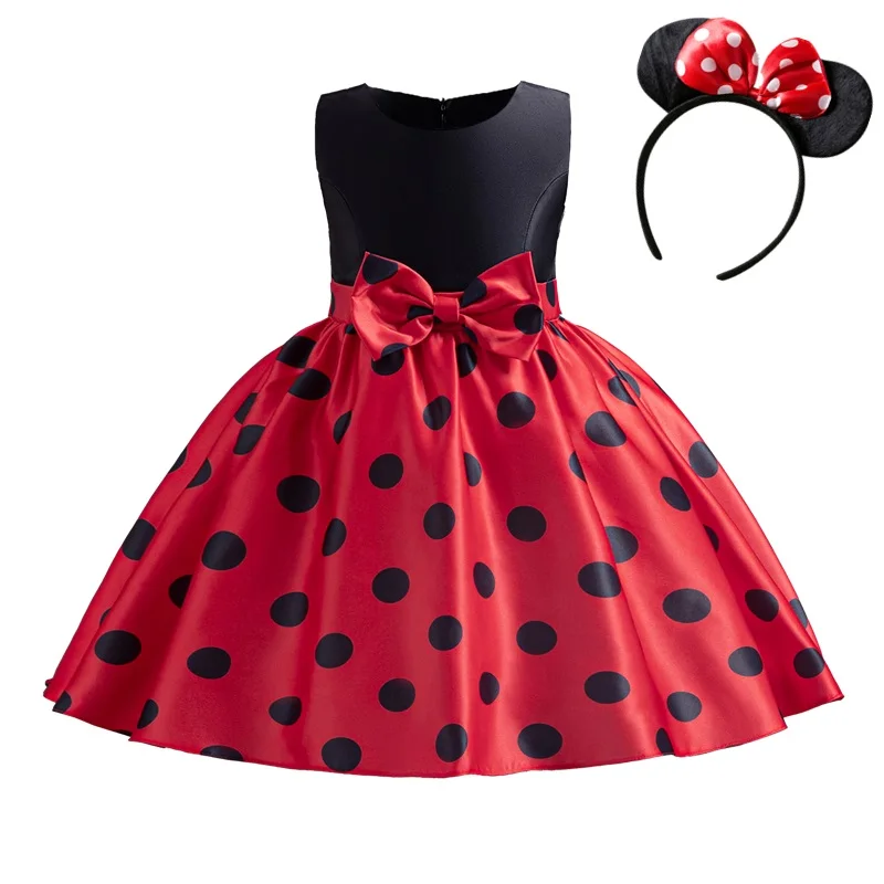 2024 New Children Princess Dresses Girl Kids Minni Mouse Polka Dot Dress Baby Birthday Party Halloween Costume Carnival Clothes