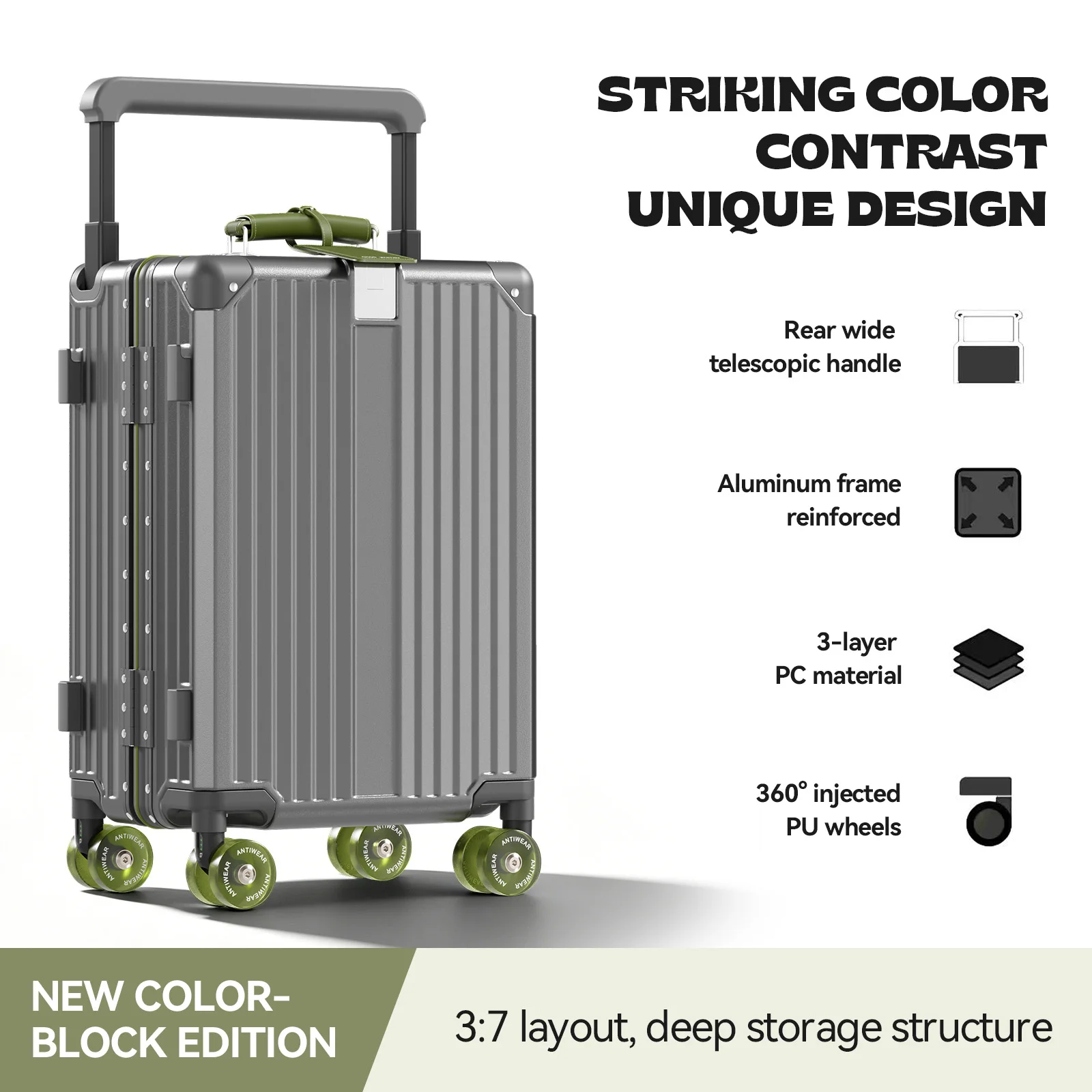 

AIWEINY Large Capacity Hard Shell Trolley Case 3/7 Split TSA Lock Detachable Silent Wheels Wide Telescopic Handle Travel Luggage