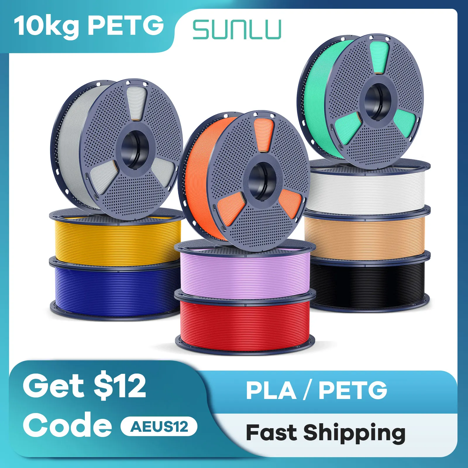 SUNLU PETG filament 3D Printer filament PETG/PLA/ABS 10kg  1.75mm 1kg/roll Neatly Wound Filament Vacuum Packing fast shipping