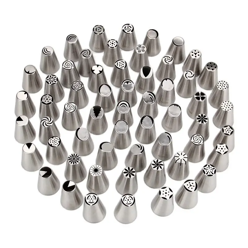 MRF 59pcs Stainless Steel 304 Russian Piping Nozzles DIY Cake Cupcake Icing Tips Set