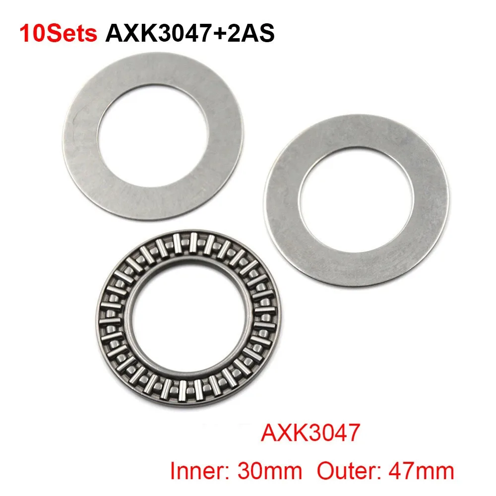 10Sets AXK0619-3047 Thrust Needle Roller Bearing Chrome Bearing Steel 2AS Washers Flat Needle Roller Bearing 4mm Thickness
