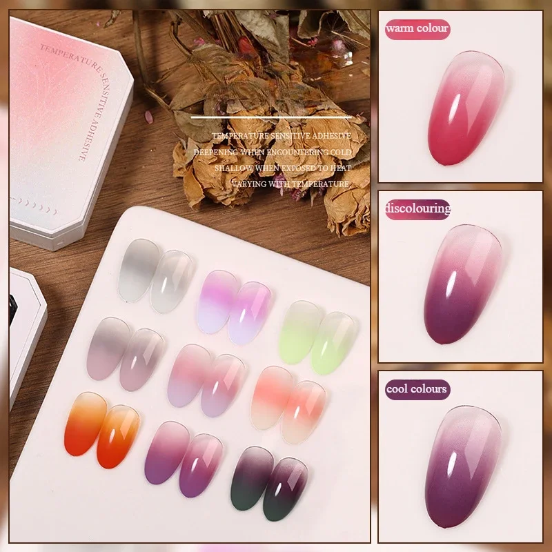 Thermal Color Changing Pat Paintting Gel Nail Polish Autumn Series Nude Purple Dark Red Color Changing Nail Art UV Gel Varnish