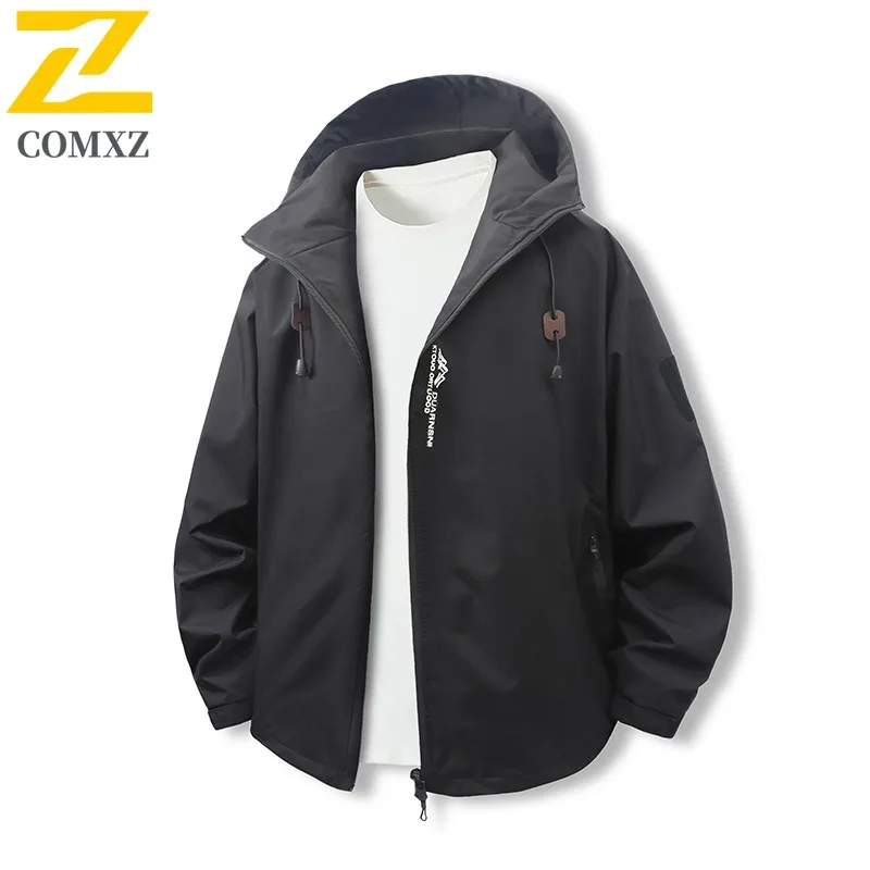 

COMXZ Роскошная мужская куртка 2025 с капюшоном для приключений на открытом воздухе, водонепроницаемая мотоциклетная куртка, модная свободная осенняя мужская одежда для скалолазания