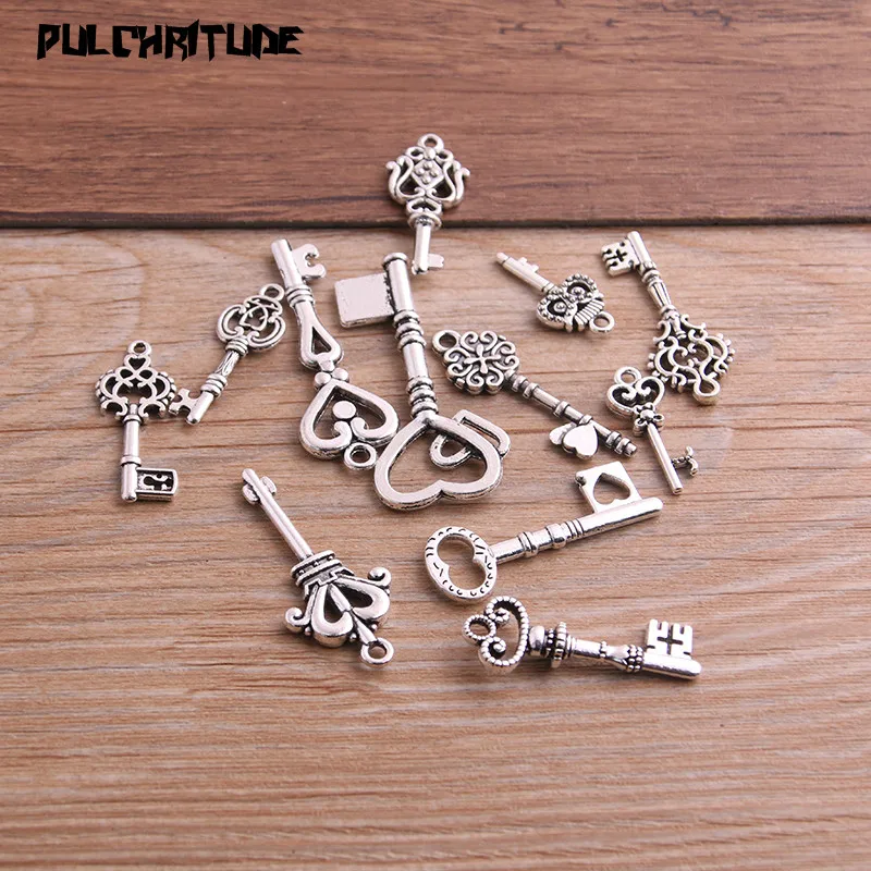 10pcs Vintage Metal Mixed Two color Small key Charms Pendants For Jewelry Making Diy Handmade Jewelry