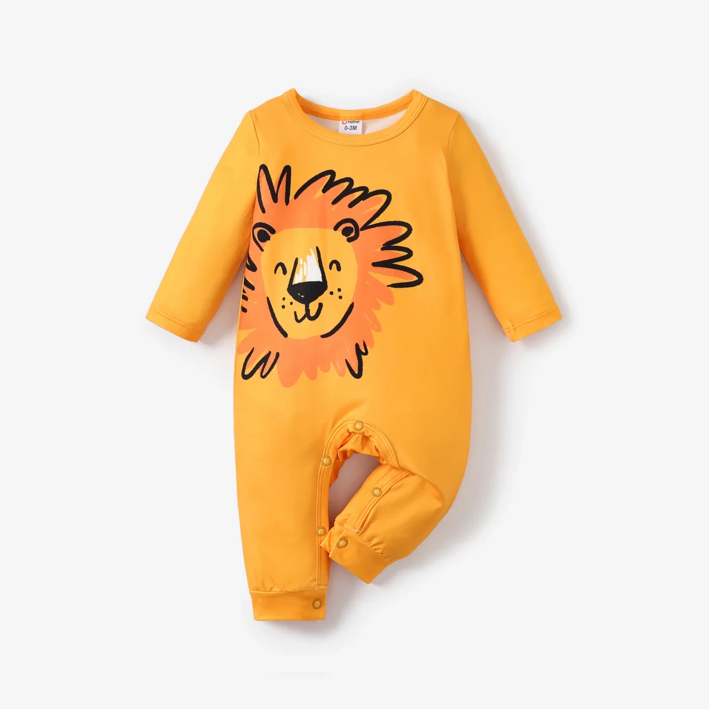 PatPat Baby Boy/Girl  Childlike Animal Print Button Long Sleeves Jumpsuit Perfect for Outings and Daily Wear Basic Style