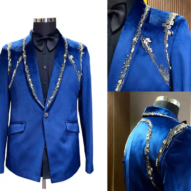 

Charming Men's Suit 1 Piece Jacket Shawl Lapel Single Breasted Rhinestones Formal Events Groom Wear Wedding Party