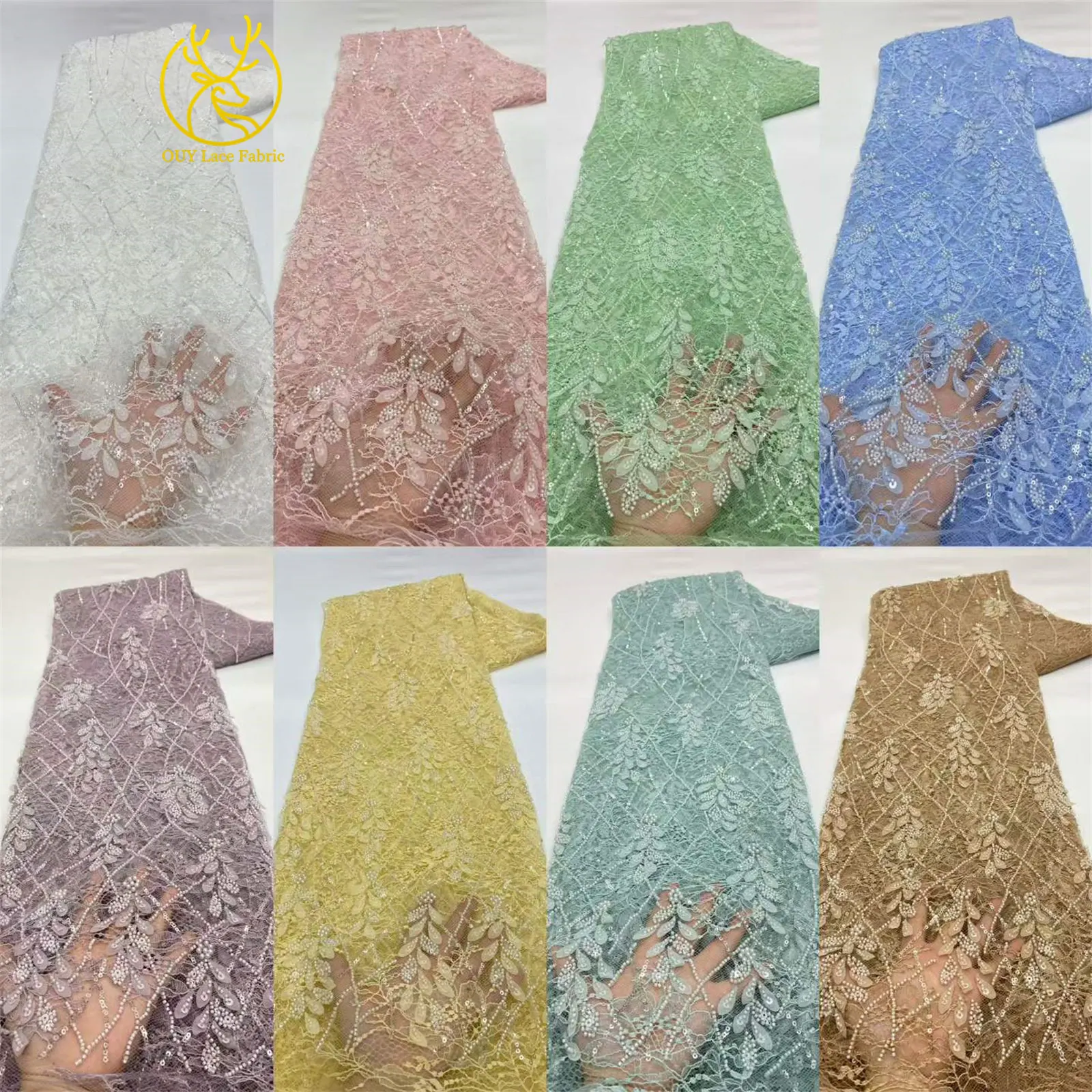 Eleganter Afrikanischer Pailletten-Perlen-Spitzenstoff 2026 Hochwertige Nigerianische Hochzeitskleid-Spitze Bestickte Französische Tüllspitze – Detail 3