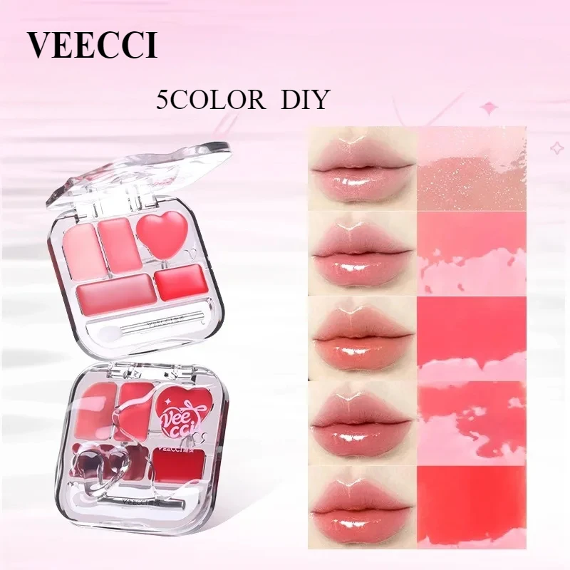 

VEECCI 5Colors Multiple-uses Lip Glaze DIY Plate Moisturizes Not Easily Stained Adjusted Lipstick Makeup With Brush