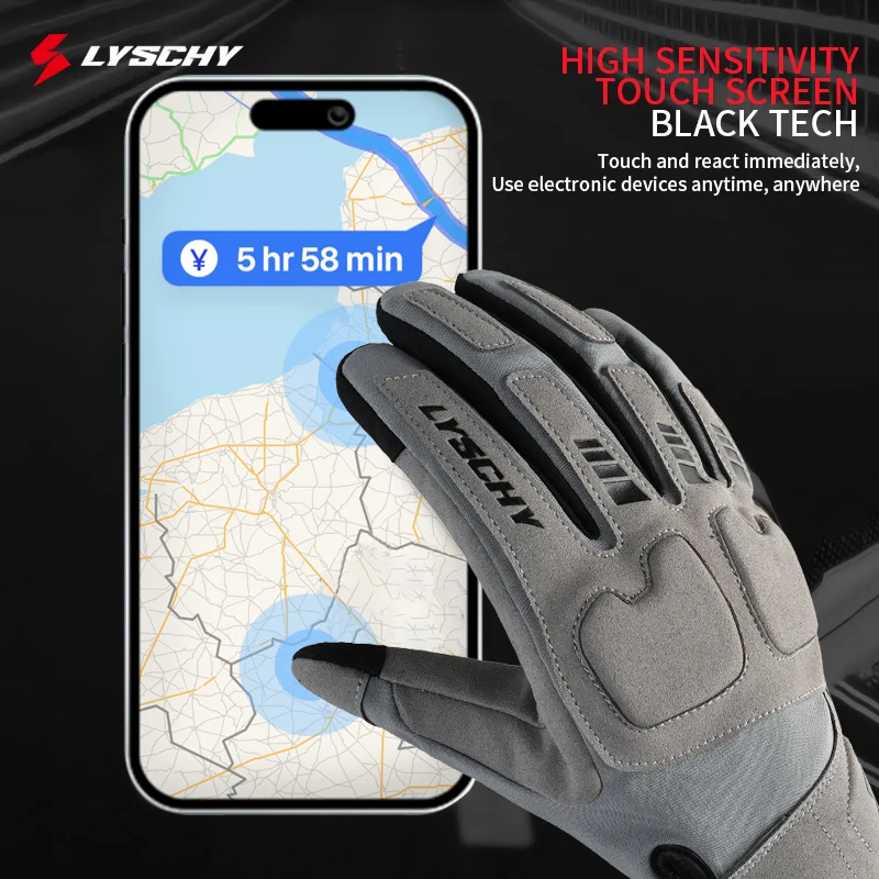 LYSCHY Winter Motorcycle Gloves Full Finger Warm Wear‑Resistant Anti‑Fall Touch Screen Motorbike Motocross Riding Gloves