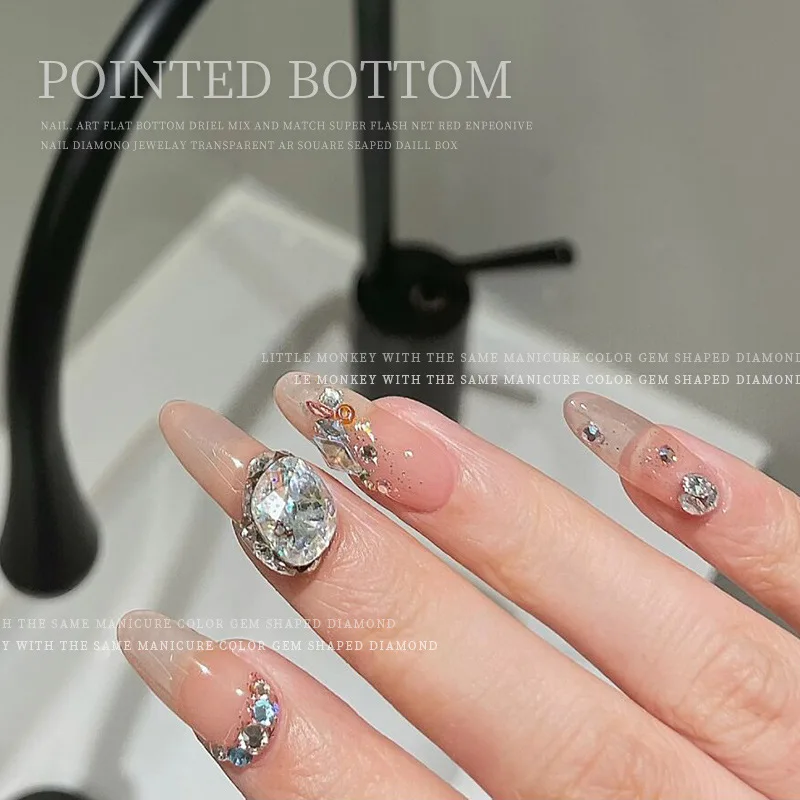 1000pcs Colorful Cone Glass Nail Rhinestone Strass Chatons Stone Pointed Back Crystal Nail Gems Diamond Manicure Jewelry Diamant