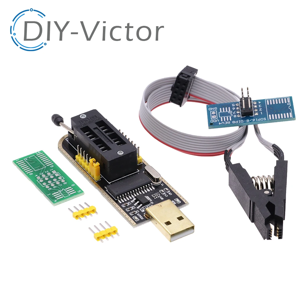 Programador USB CH341 CH341A con SOP8 SOP8 SOP, Clip de prueba, programador de enchufe IC, compatible con muchos chips EEPROM flash 24/25XX SPI