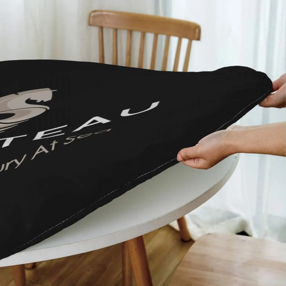 Beneteau Sailboat Sailing Yacht POCKET SIDE Waterproof Round Tablecloth Oilproof Table Cloth Kitchen Events Dining Table Cover