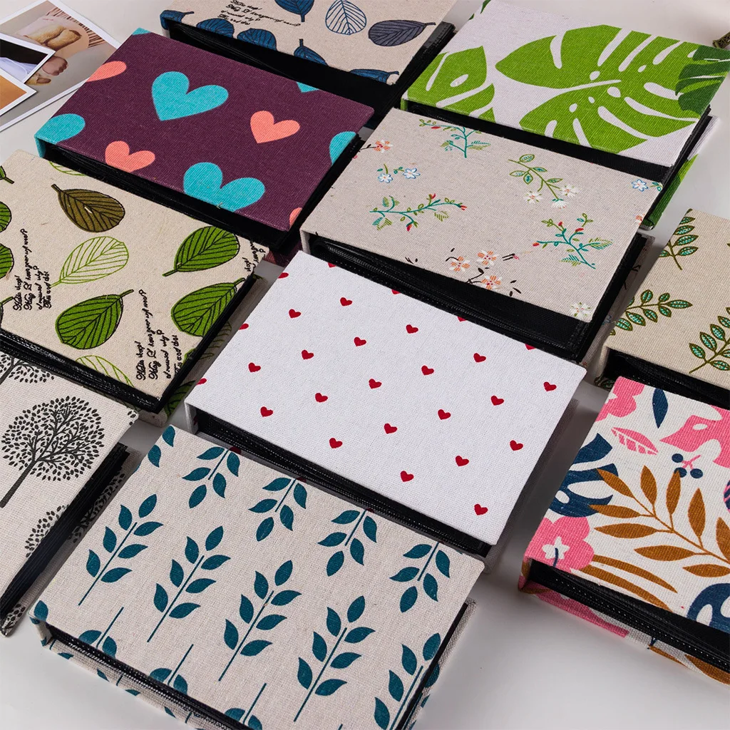 Mini Linen Printed Photo Album, Horizontal Insert Design, 36 Pockets for 6 Inch Photos, Ideal for Room Decor, Wedding, Travel