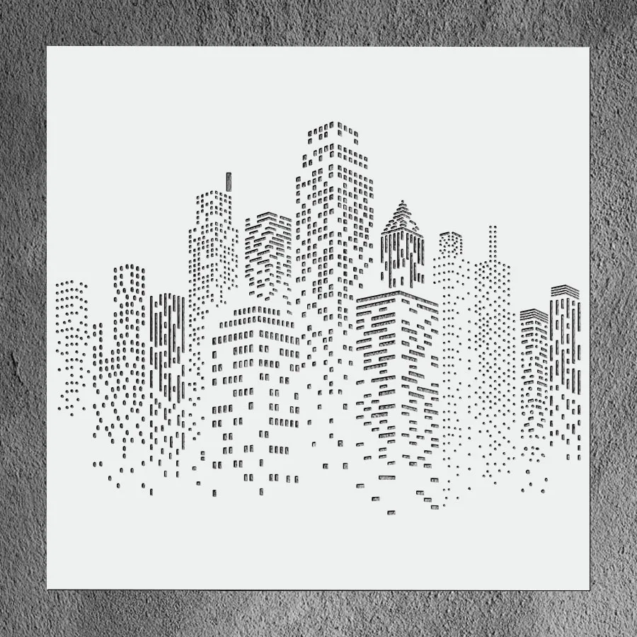 12*12 인치 도시 건물 해골 그림 템플릿, DIY 핸드북 낙서 장식 금형