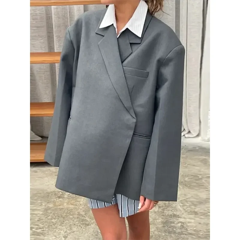 Veste de costume à fente latérale chic pour femmes, manches longues décontractées, blazer à boucle cachée, vêtements d'extérieur pour femmes High Street, automne