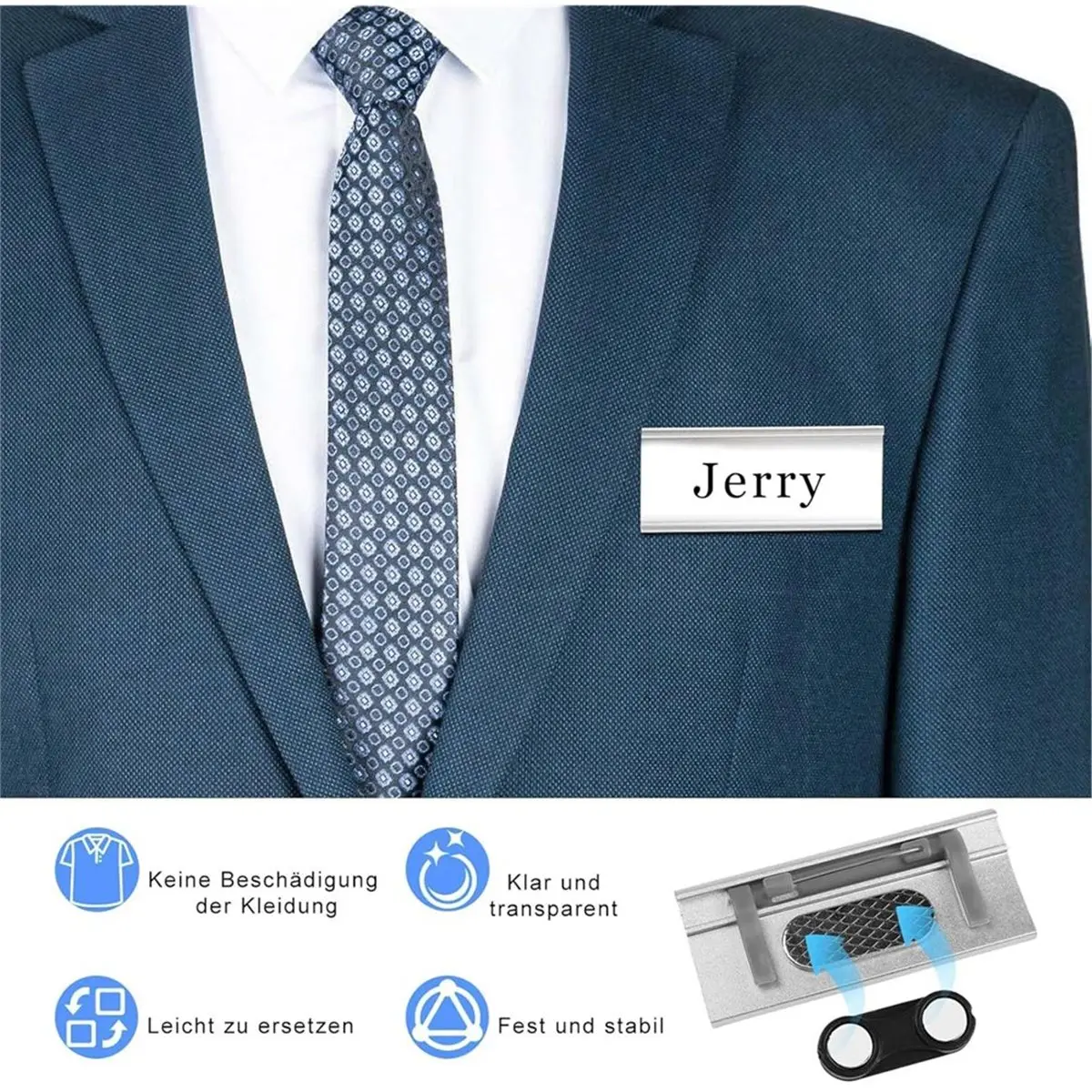 A89X Name Badges with Magnet, Pack of 20 Magnetic Aluminium Name Tags with Double Magnets for Work, Exhibition, Restaurant