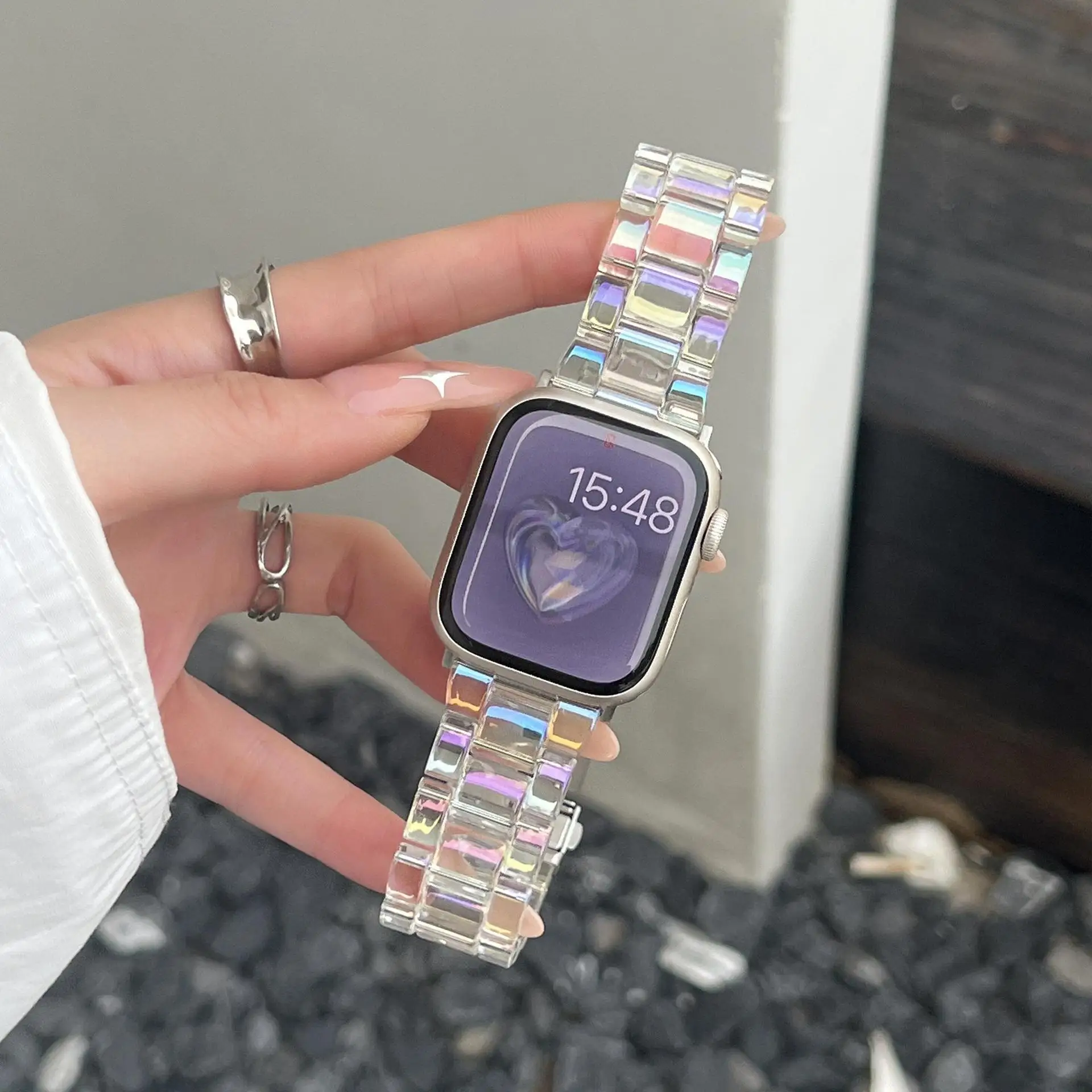 Clear Glitter Strap For Apple Watch 49mm 44mm 45mm 40mm 41mm 38mm 42mm Sports Acrylic iWatch Series Ultra 9 8 7 6 5 4 3 SE Band