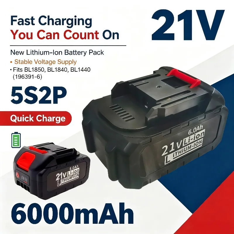 5S2P 21V 6000mAh Fast Charging Lithium‑Ion Battery Pack Fit Lpega BL1850 BL1840 BL1440 196391‑6