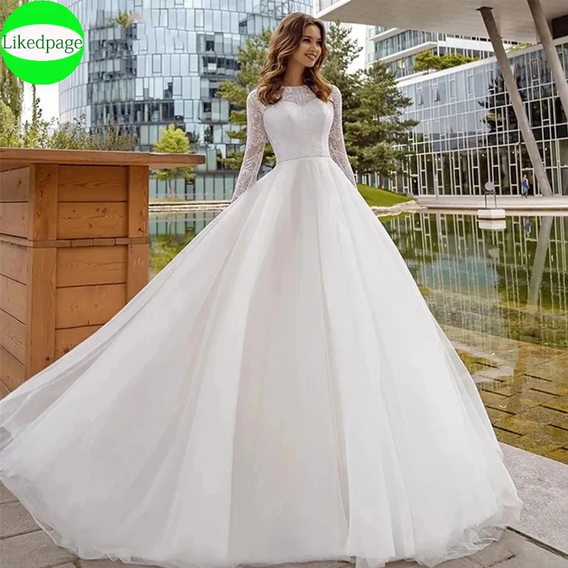 Vintage Lace Wedding Dresses For Women 2024 A-Line Vestidos De Novia With Belt Bride Gown Long Sleeves Bridal Robe De Mariée