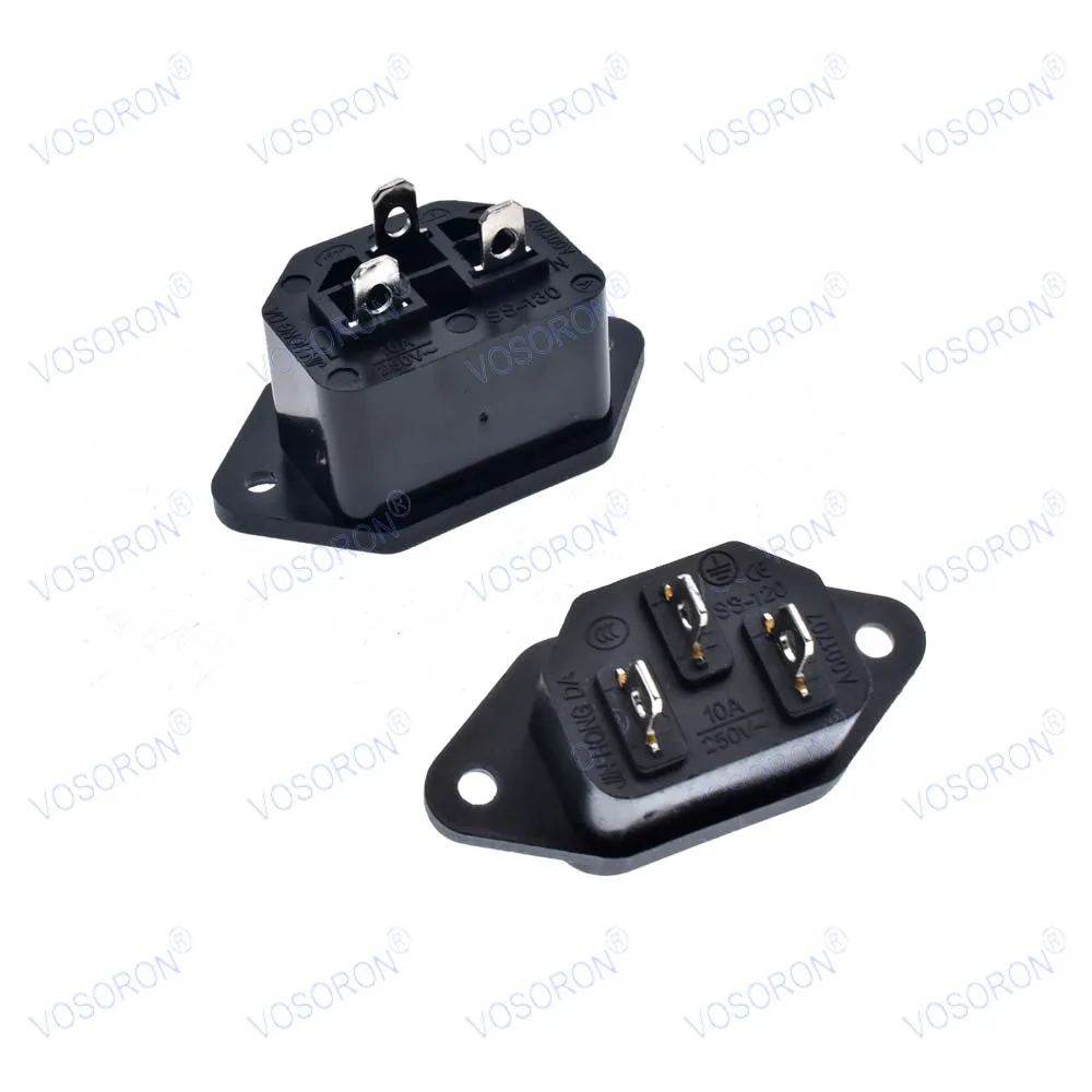AC 250V 10A IEC 320 C14 C13 Panel Mount Plug Adapter Power Connector Socket Black Screw Mount 3 Pins Inlet Power Plug Socket