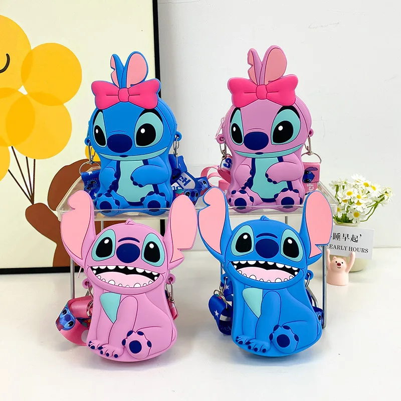 2024 New Children\'s Messenger Bag Cute Disney Stitch Cartoon Silicone Mini Storage Bags for Girls Boys Outdoor Coin Purse Gifts