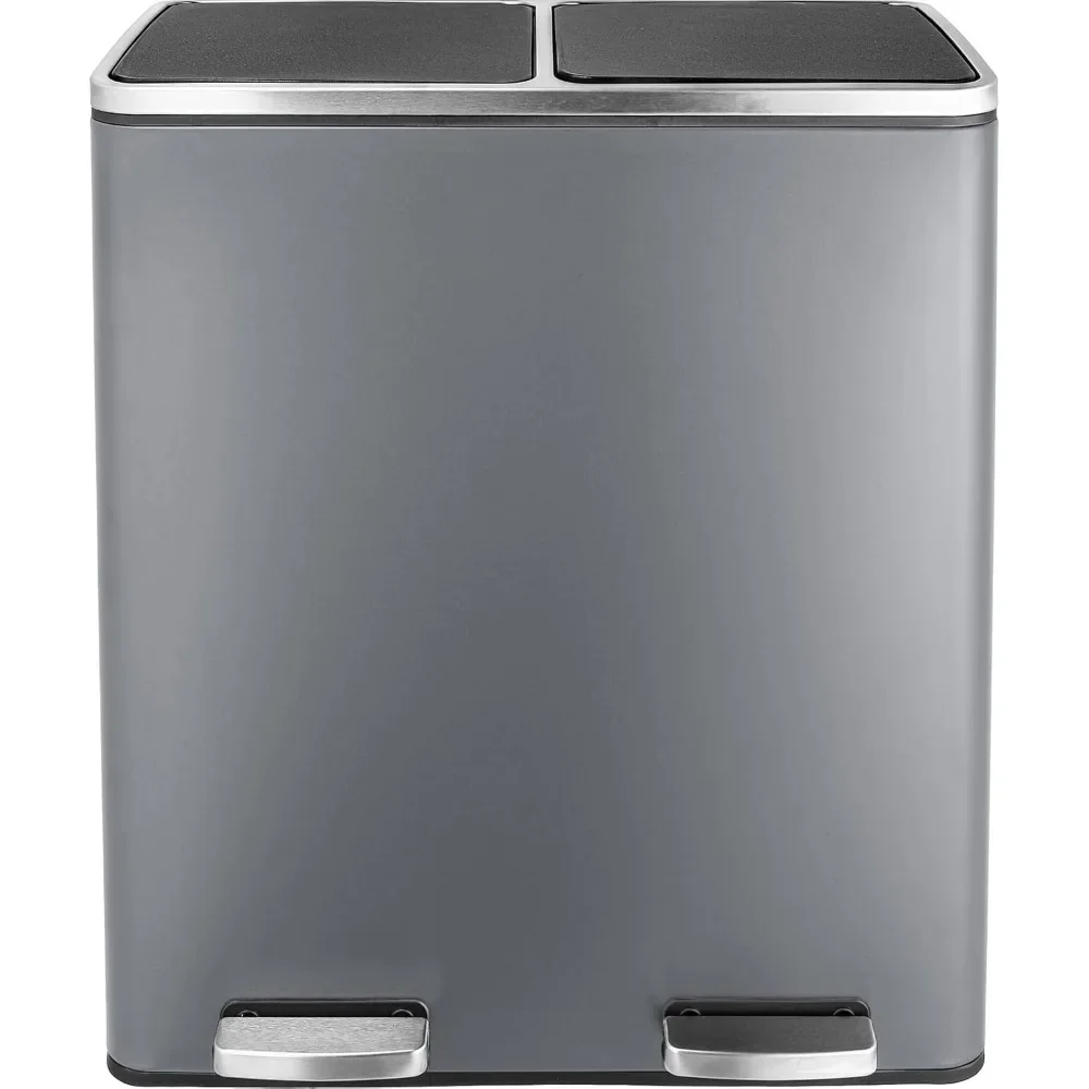 

60L(16 Gal ) Dual Trash Can, Stainless Steel Kitchen Garbage Can, Double Compartment Classified Rubbish Bin