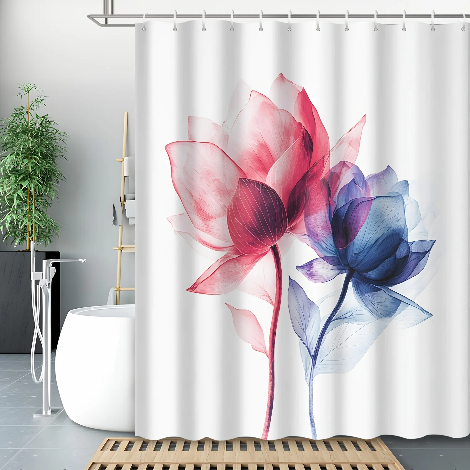 

Цельная занавеска для душа с художественной росписью тушью и цветком пиона, полиэфирная ткань, можно стирать в машине, подходит для ванной комнаты