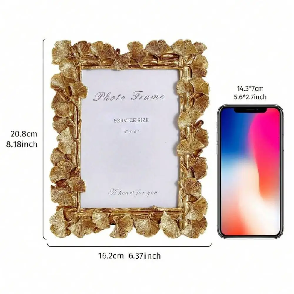 European Retro Style Gold Photo Frame Sculpted Resin Decorative Holder For Desktop Or Wall Hanging Wedding Photos