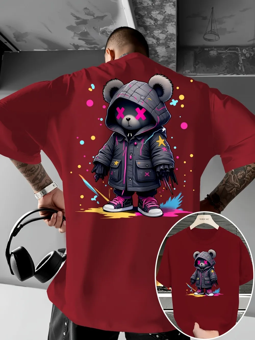 حار بيع الرجال الصيف أزياء جديدة تيدي بير طباعة لينة ومريحة جولة الرقبة تي شيرت في الهواء الطلق نمط الشارع أعلى