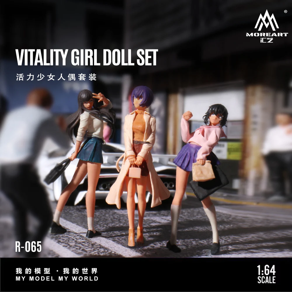 Mais arte 1:64 conjunto de boneca de menina dinâmica, modelo de figura de decoração de resina para presente, exibição e coleção