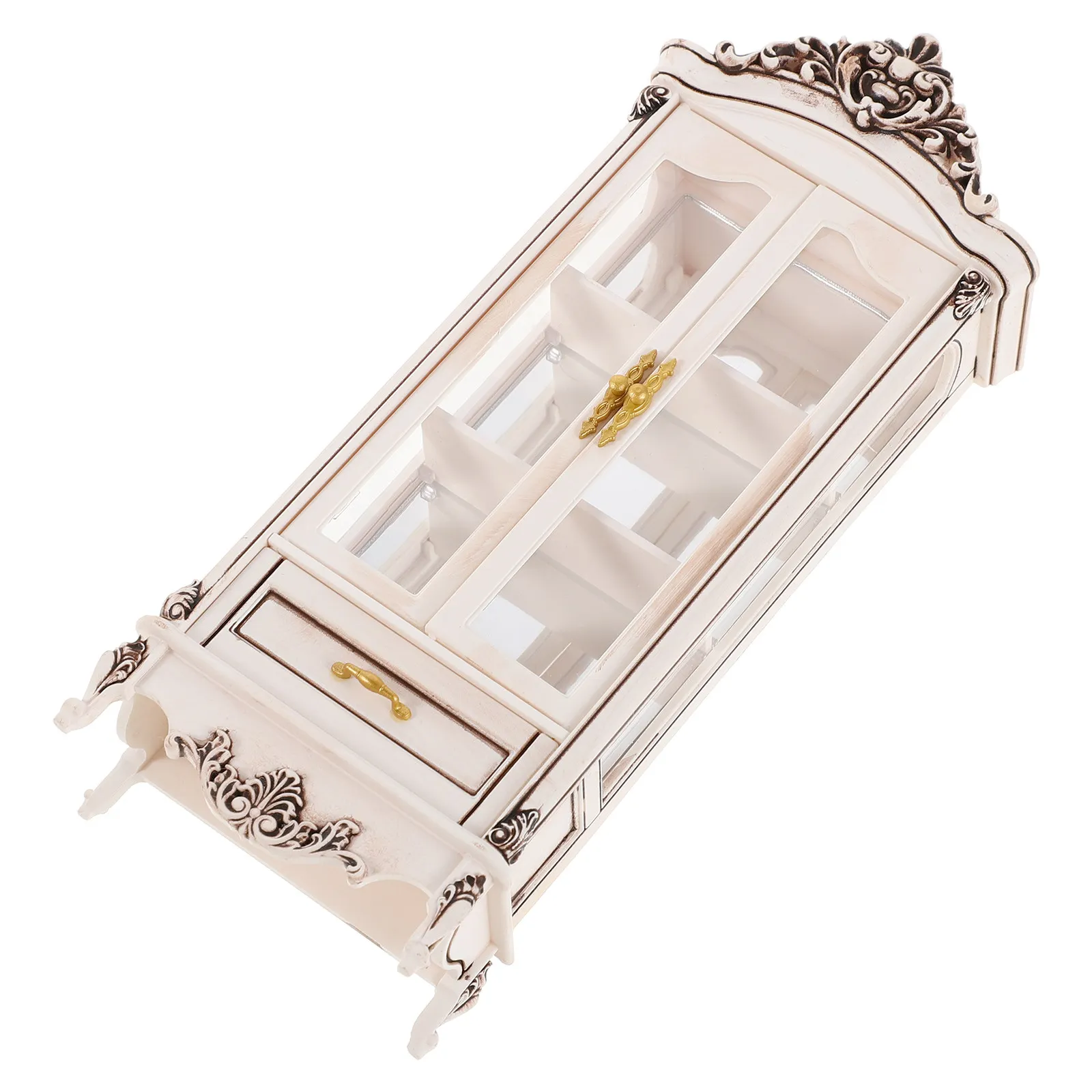 

Mini House Wine Cabinet European Style Double Door Tiny Furniture Miniature Wood Cabinet Living Room Tiny House Decor