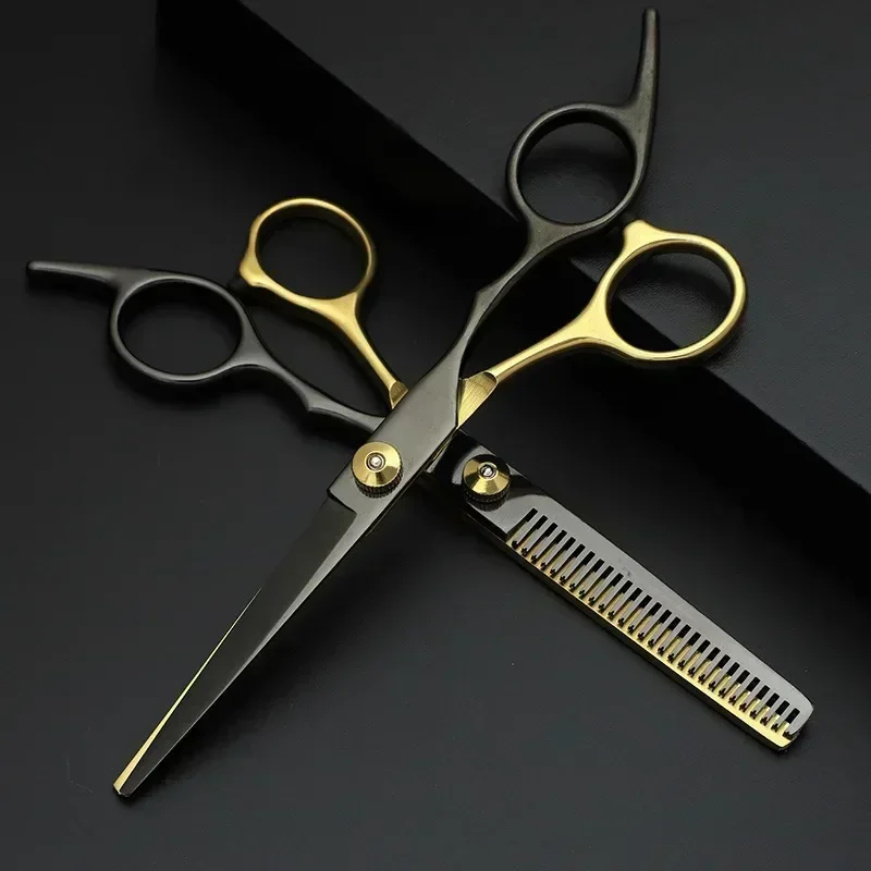 Professional Hair Cutting Scissors, Home Hair Cutting Barber/Salon Thinning Shears, Stainless Steel Hairdressing Black Golden