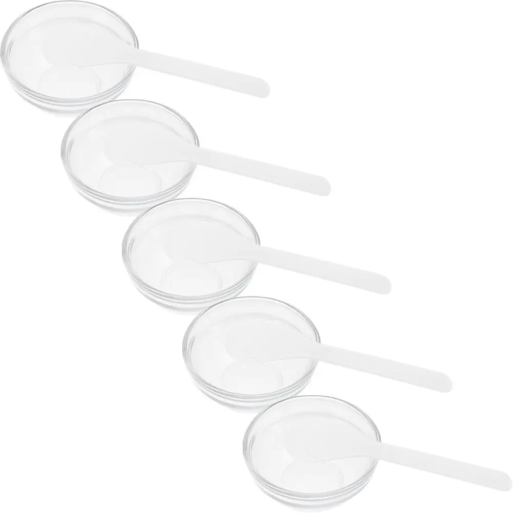 5Sets Glass Facial Mask Mixing Bowl Set Thick Transparent DIY Mask Stirring Bowl Essential Oil Holder Beauty Salon Tool