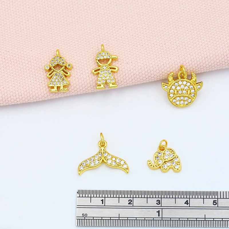 OCESRIO Brass CZ Boy and Girl Bracelet Charms for Jewelry Making Gold Plated Cute Charms for Bracelet Earrings Making chma035