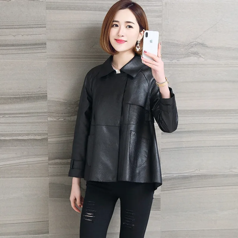 2025 nuova giacca in pelle giacca corta in pelle di pecora da donna versione coreana giacca slim moda primavera e autunno in pelle a bolle
