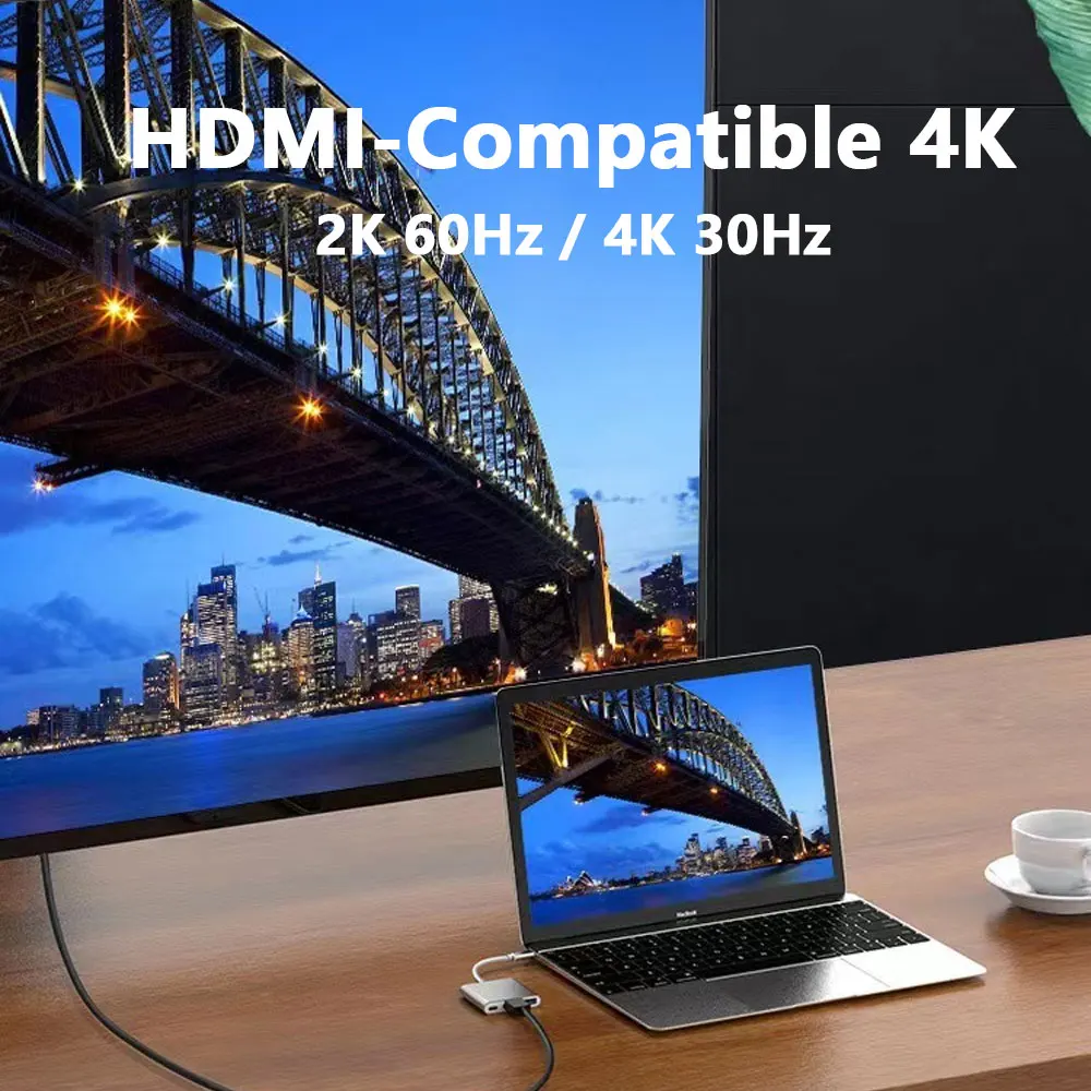 USB-C to HDMI 호환 4K TYPE-C USB 3.0 허브 어댑터, PD 100W, 맥북, 닌텐도, 삼성, 화웨이, 샤오미 휴대폰, 노트북 데스크탑용