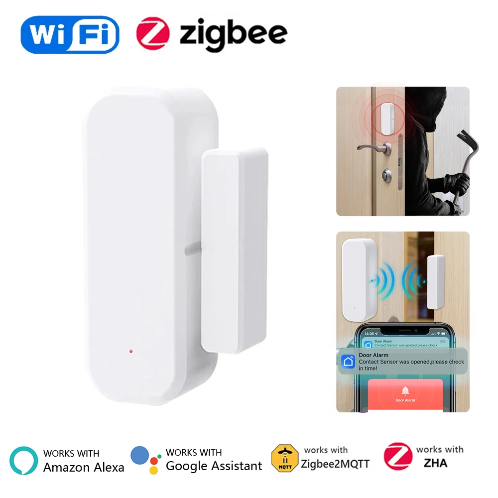 Tuya WiFi Zigbee Smart Door And Window Sensor Magnetic Security Alarm Smartlife APP Remote Monitor Works With Alexa Google Home