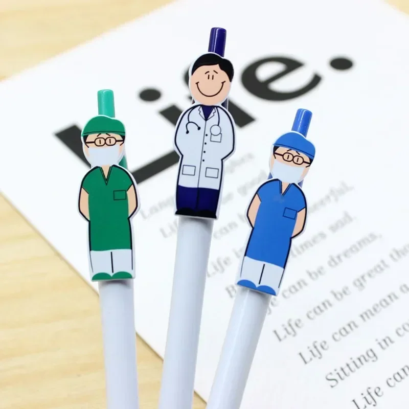 Doctor Nurse Shape Cartoon Gel Pen Pushing Plastic Cartoon Character Cute Pens Creative Ballpoint Pen Stationery School Supplies