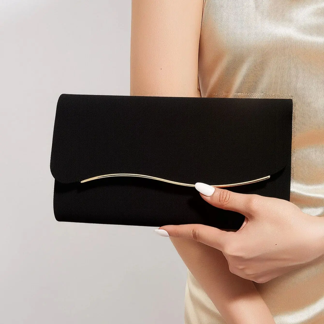 

New Design Envelope Design Women Evening Bags Apricot Velvet Glitter Metal Clutch Bags With Shoulder Chain For Wedding