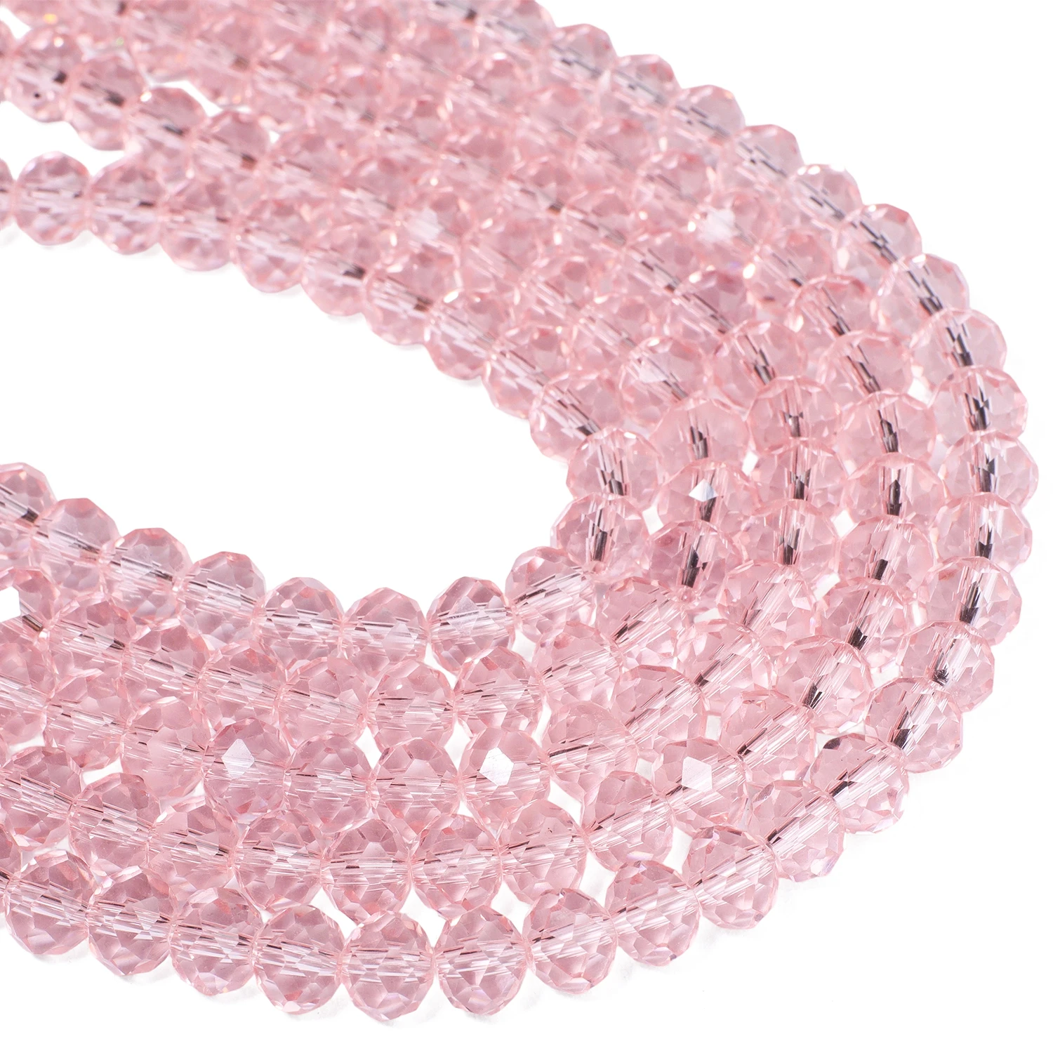 Faceted Pink Crystal Glass Beads Natural Loose Round Rondelle Beads For Jewelry Making DIY Bracelet Necklace 4/6/8/10/12mm 15\