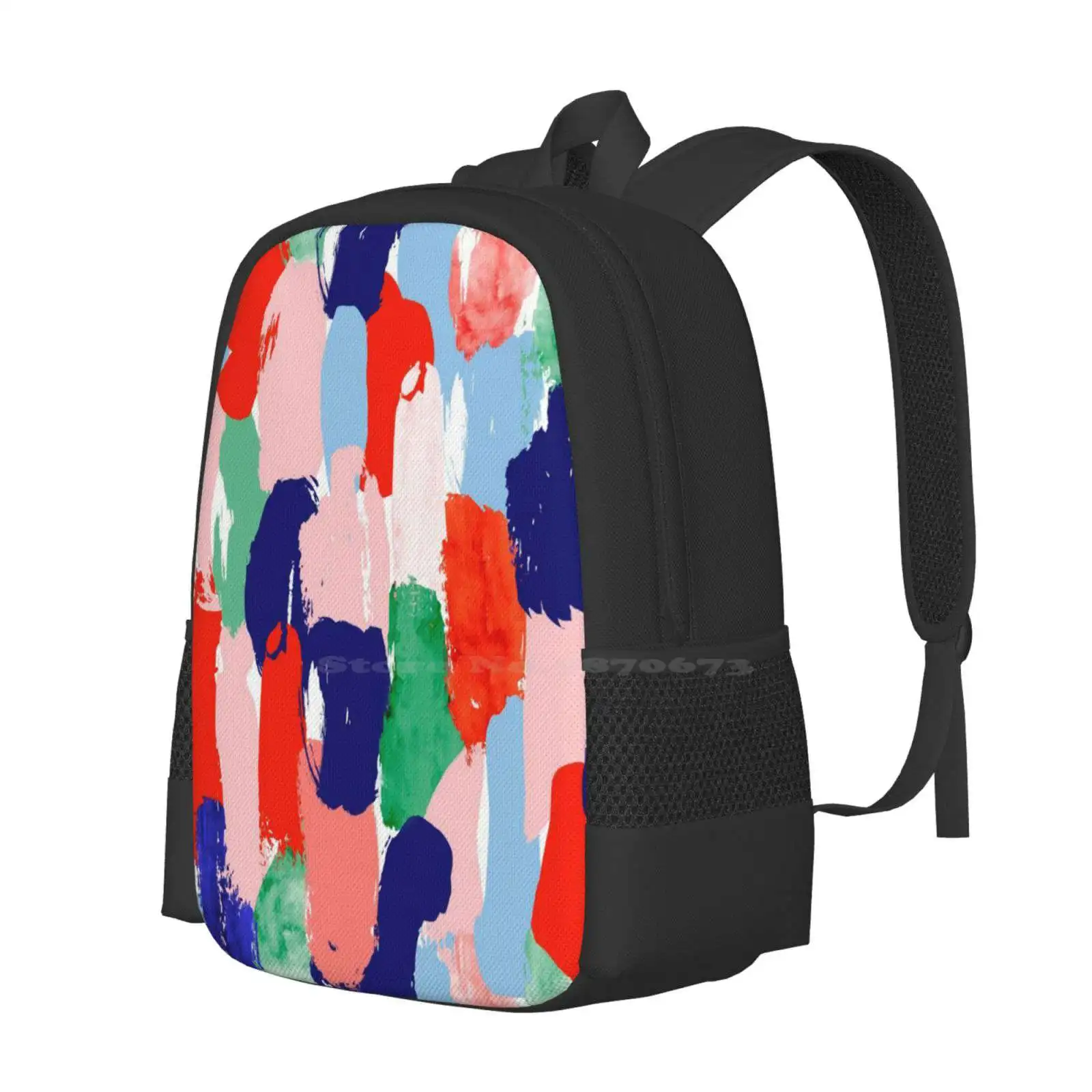 Modern Paint Strokes Pattern Hot Sale Schoolbag Backpack Fashion Bags Memphis Design Memphis Style Colorful 80S Watercolor