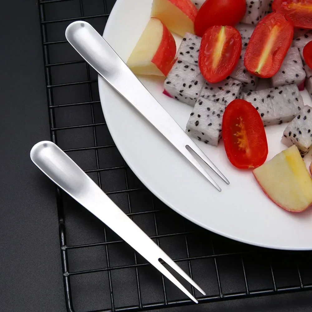 Stainless Steel Fruit Cake Fork Spoon 12cm Two-tine Snack Cake Dessert Forks Ice Cream Spoon Home Cafeteria Flatware Fruit Fork