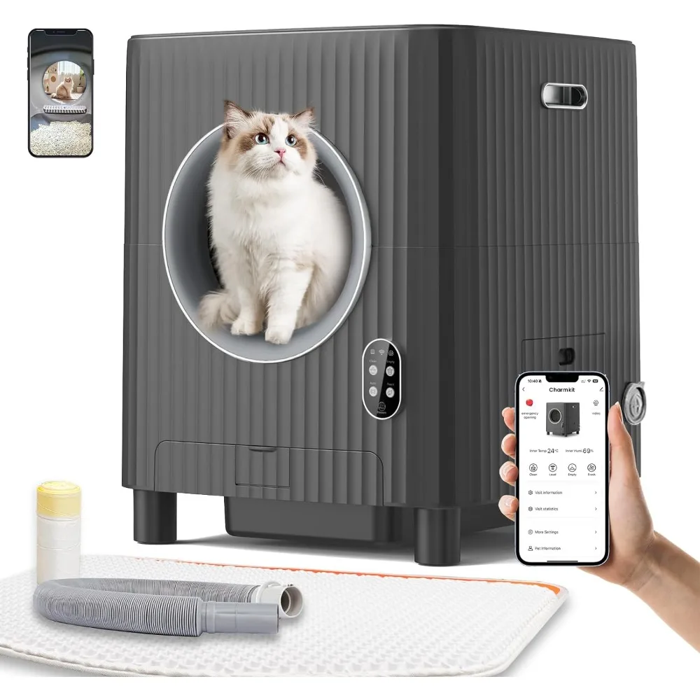 Caixa automática para gatos com controle de aplicativos, sandboxes para gatos, vaso sanitário para animais, auto-limpeza, grande capacidade, produtos para animais