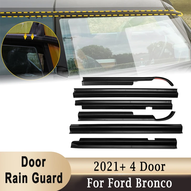

6Pcs Side Window Visors Roof Door Rain Guiding Gutter for Ford Bronco 2021+ 4-Door Protect from Sun Raindrops and Noisy Wind