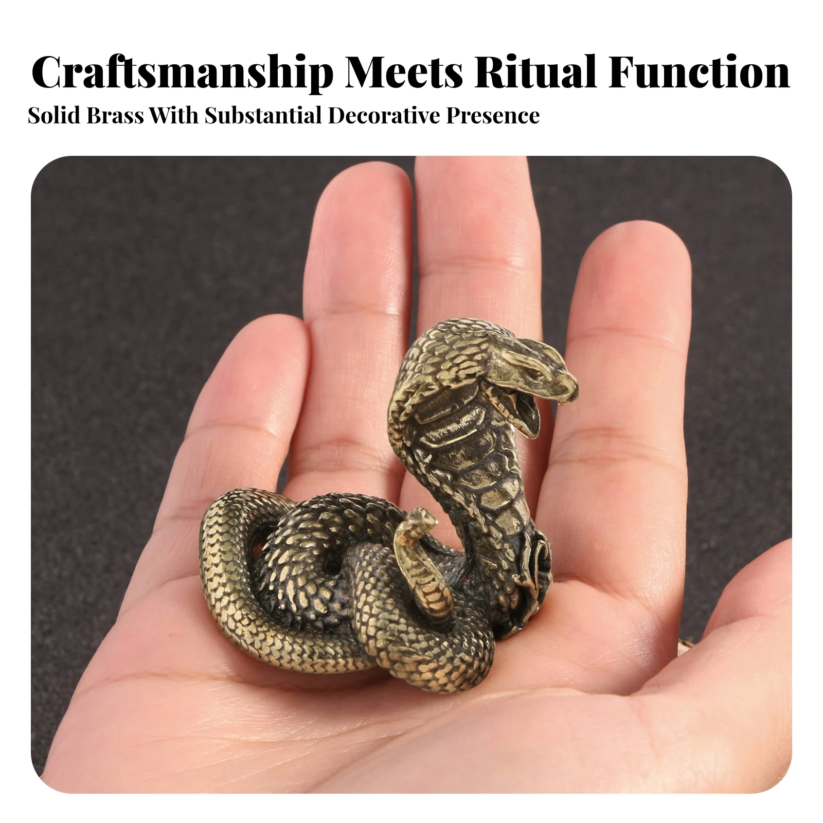 Copper Cobra Antique-Style Cobra Sculpture Snake Figurine Tabletop Snake Sculpture Detailed for Collectors, Tea Table, Desk