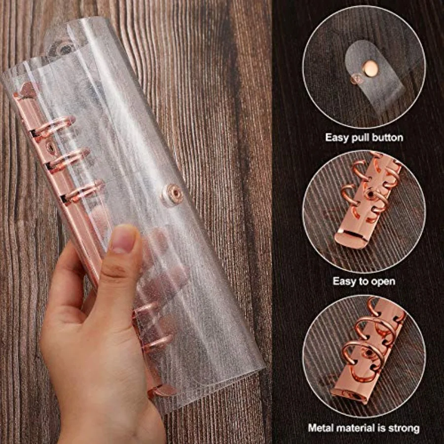 2 pezzi trasparente raccoglitore A6 glitter raccoglitore budget A6 PVC 6 anelli copertina oro rosa morbido notebook guscio trasparente chiusura con pulsante Sp Loo